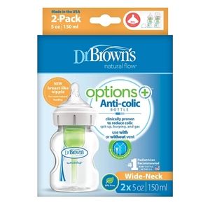 NEW Dr. Brown's Options+ Anti-Colic Wide-Neck 5 oz Bottles - 2 Pack